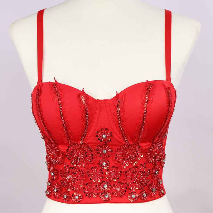 Sequin Push Up Bustier Crop Top Sexy Punk Corset Bra