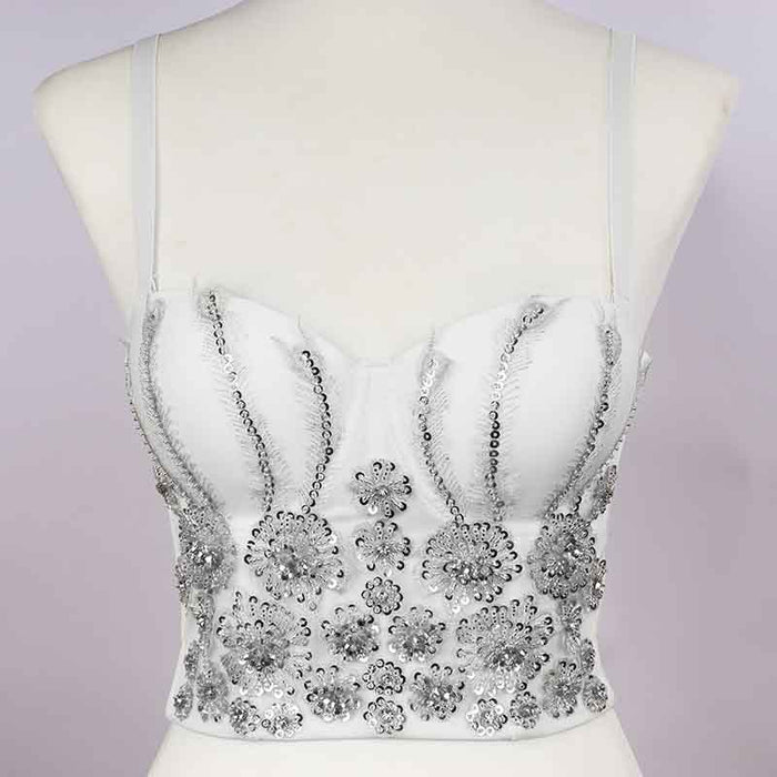 Sequin Push Up Bustier Crop Top Sexy Punk Corset Bra