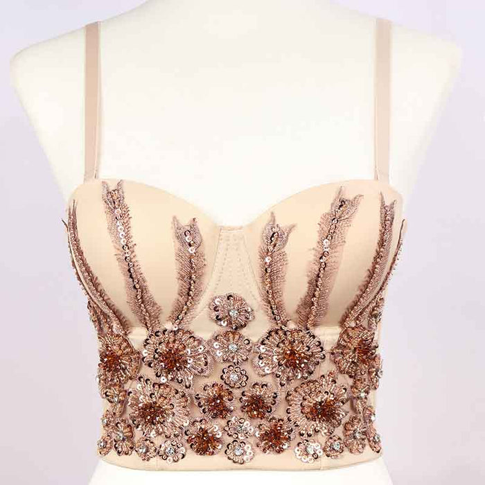 Sequin Push Up Bustier Crop Top Sexy Punk Corset Bra