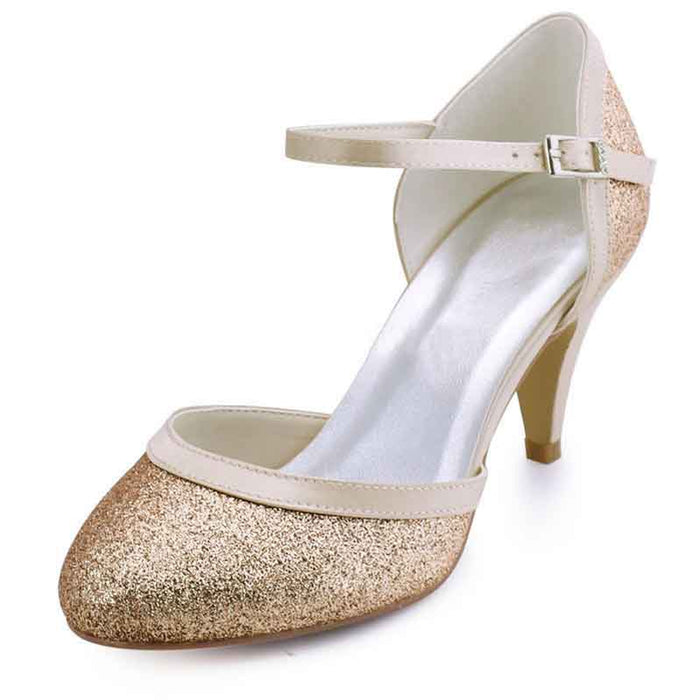 Sequin Wedding Shoes For Bride Block Heel Wedding Party Shoes