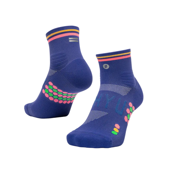 SHYU Racing Quarter Crew Running Socks in Blue/Blush/Apricot SS26