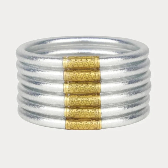 Silver All Weather Bangles (Set Of 6) In Serenity Prayer - Macoma Boutique310 Accessories/Jewelry