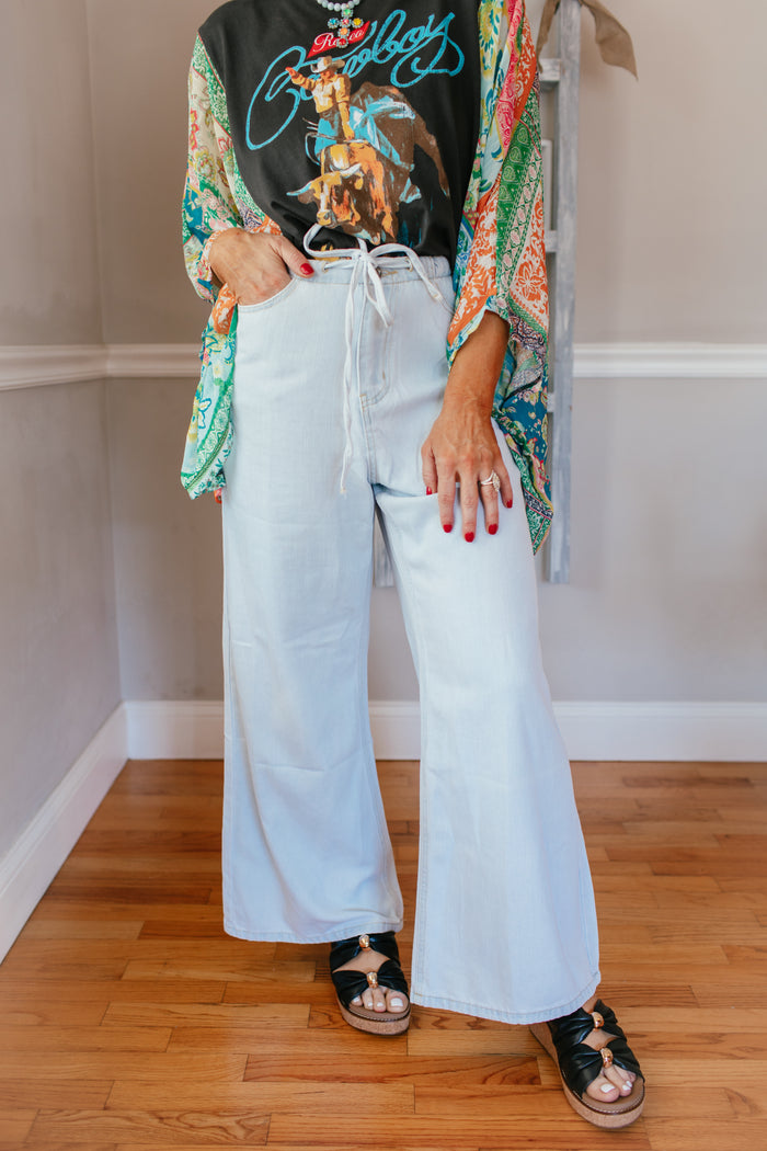 Sky Drawstring Palazzo Denim