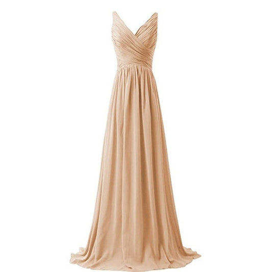 Sleeveless Long Bridesmaid Dress V Neck Prom Gowns For Women