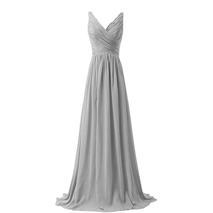 Sleeveless Long Bridesmaid Dress V Neck Prom Gowns For Women