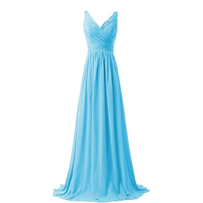 Sleeveless Long Bridesmaid Dress V Neck Prom Gowns For Women