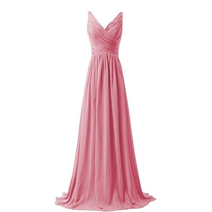 Sleeveless Long Bridesmaid Dress V Neck Prom Gowns For Women