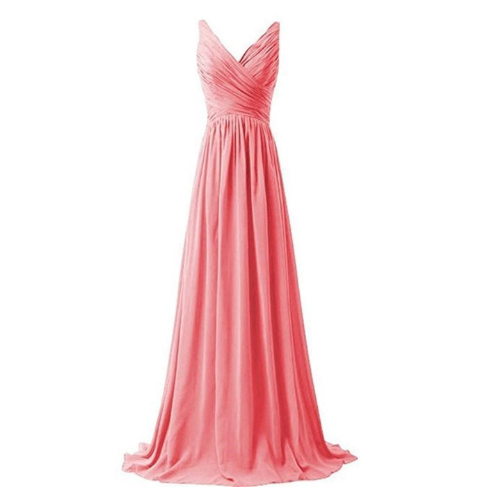 Sleeveless Long Bridesmaid Dress V Neck Prom Gowns For Women