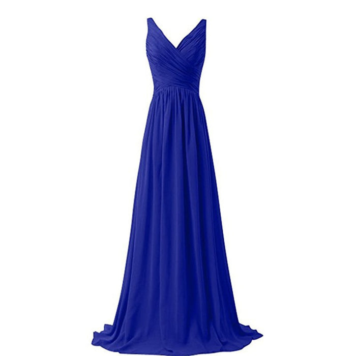 Sleeveless Long Bridesmaid Dress V Neck Prom Gowns For Women