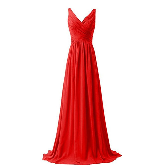 Sleeveless Long Bridesmaid Dress V Neck Prom Gowns For Women