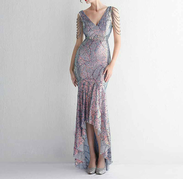 Sleeveless V Neck High-Low Design Women’s Formal Dresses for Special Occasions