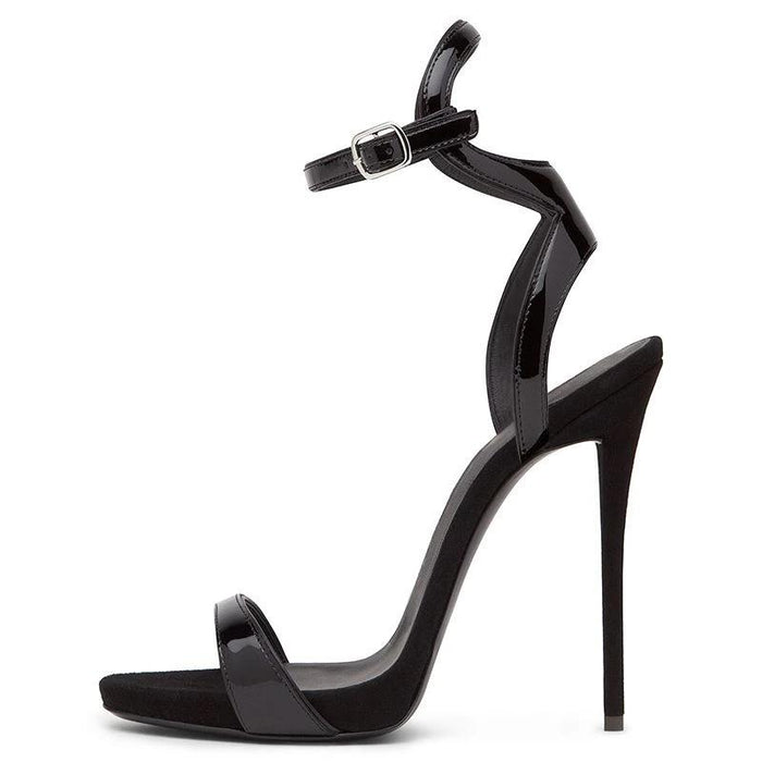 Elegant black sparkly prom high heel sandals with ankle strap for stylish evening wear