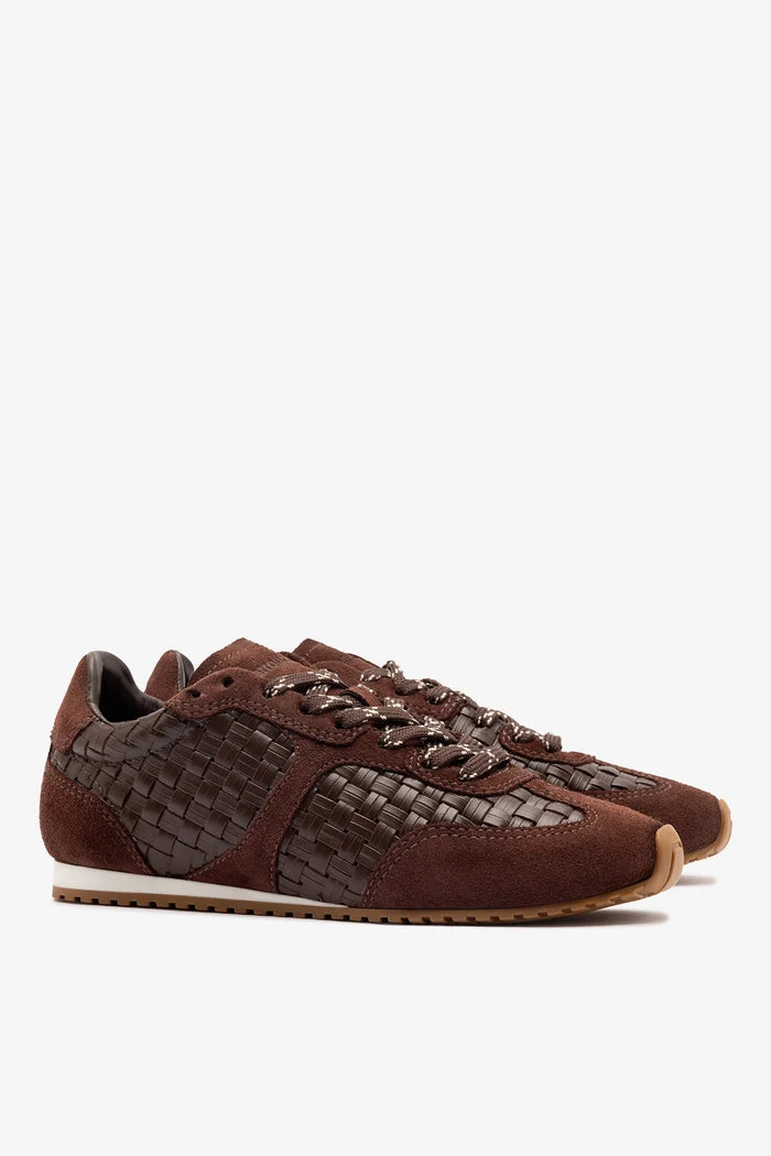 Stella Macrame Sneaker In Brown Leather and Suede Sneaker Larroudé