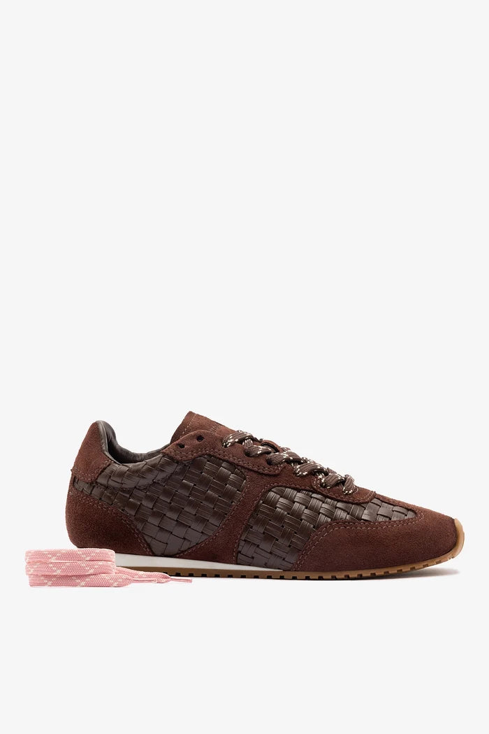 Stella Macrame Sneaker In Brown Leather and Suede Sneaker Larroudé