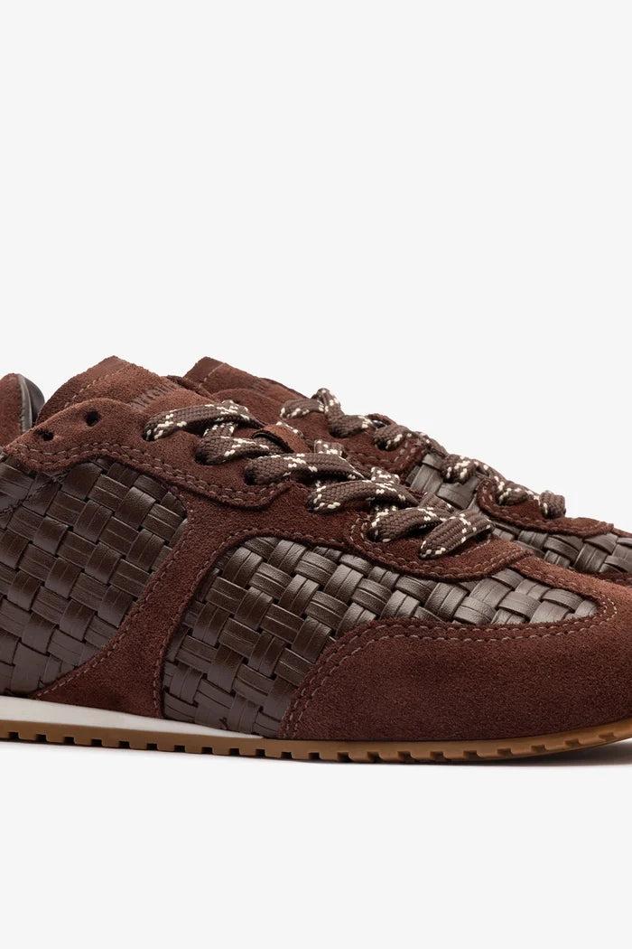 Stella Macrame Sneaker In Brown Leather and Suede Sneaker Larroudé