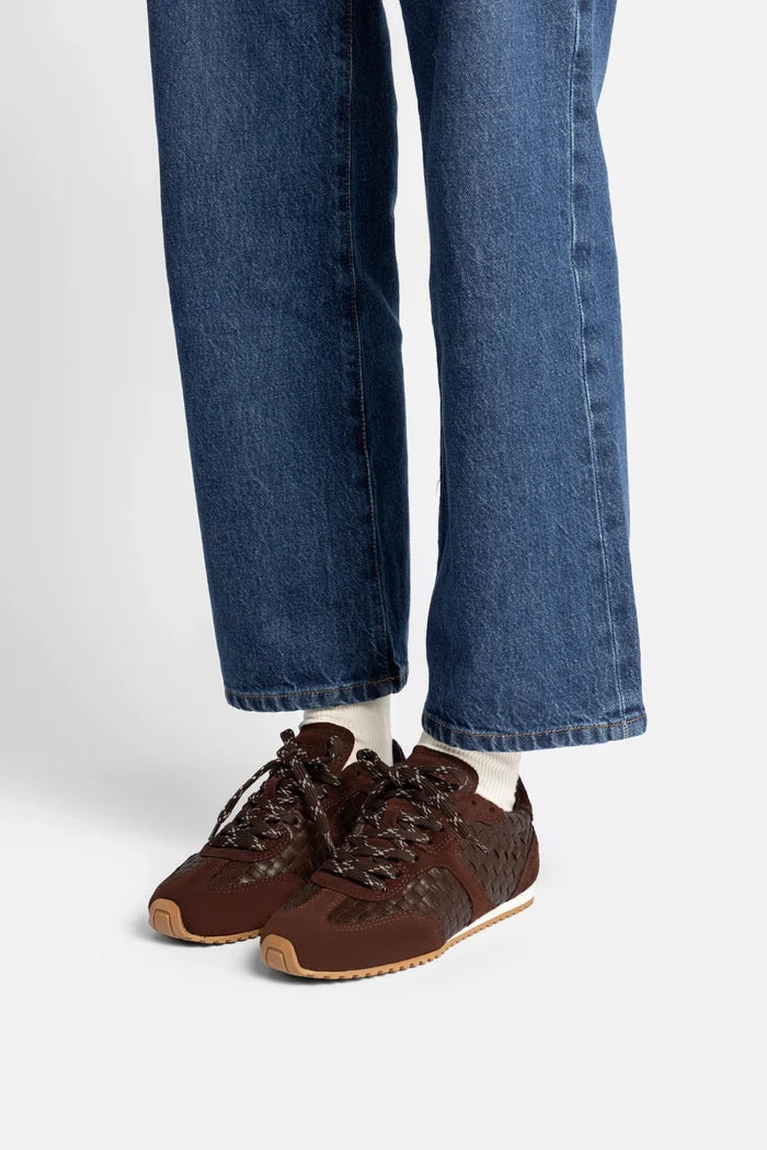 Stella Macrame Sneaker In Brown Leather and Suede Sneaker Larroudé