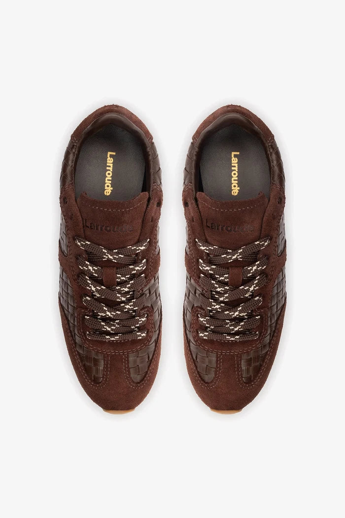 Stella Macrame Sneaker In Brown Leather and Suede Sneaker Larroudé