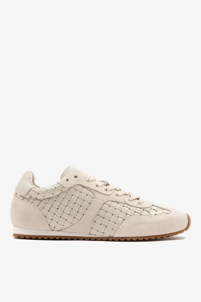 Stella Macrame Sneaker In Mushroom Grey Leather and Suede Sneaker Larroudé
