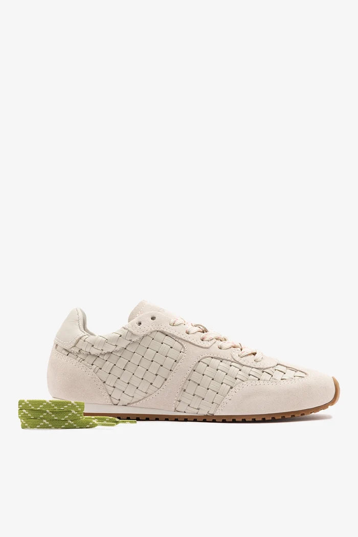 Stella Macrame Sneaker In Mushroom Grey Leather and Suede Sneaker Larroudé
