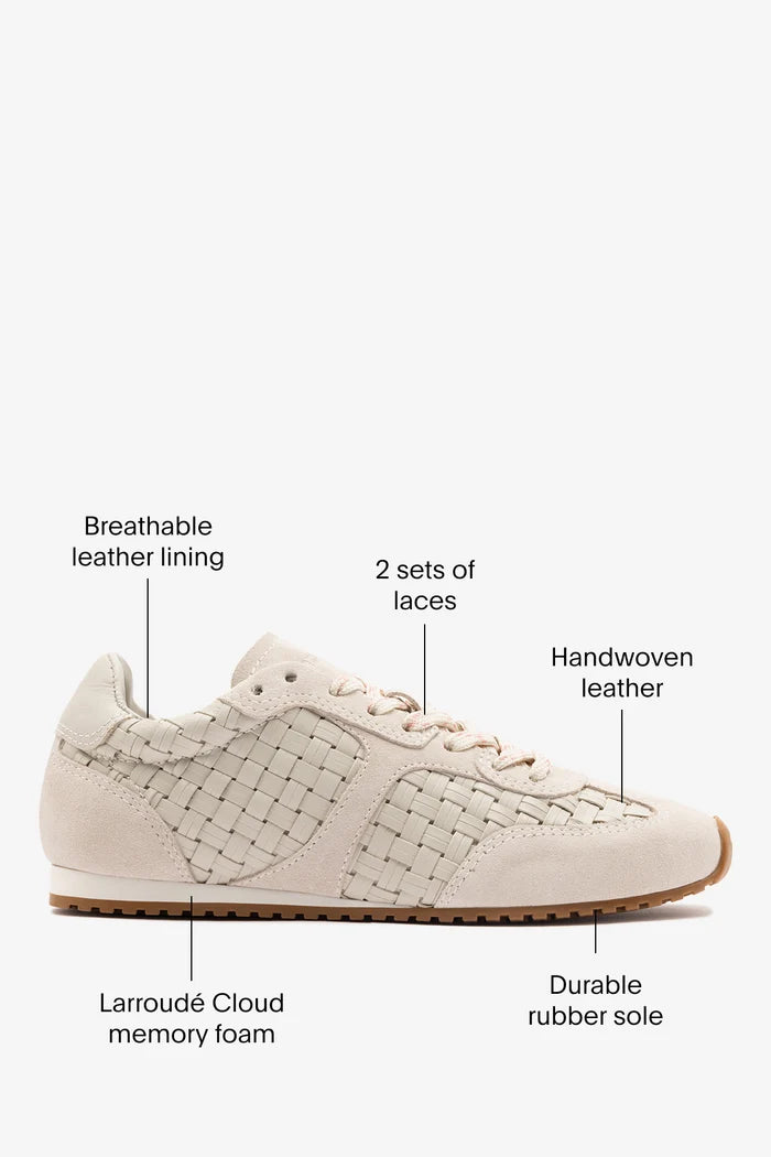 Stella Macrame Sneaker In Mushroom Grey Leather and Suede Sneaker Larroudé