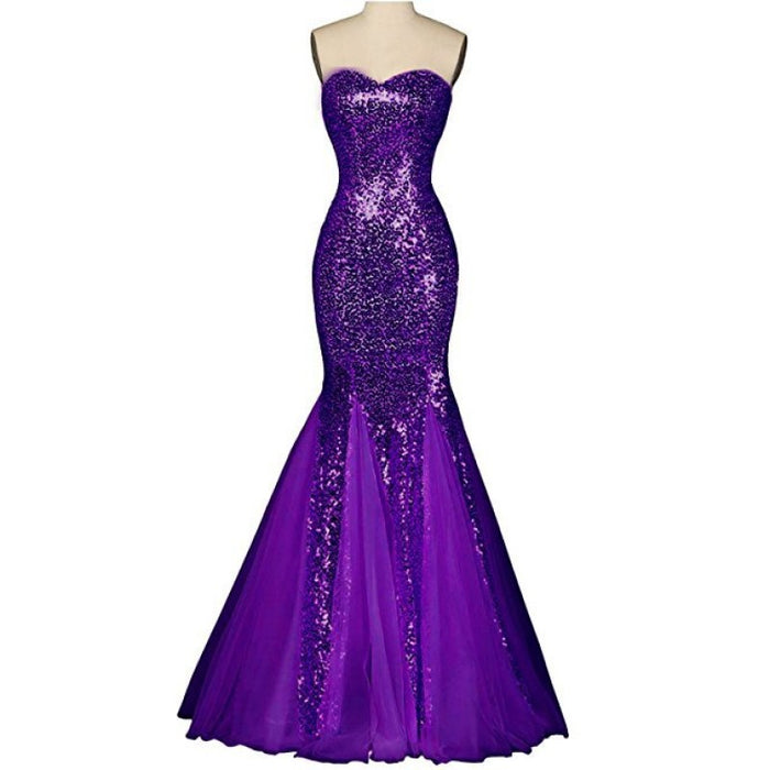 Strapless Sequin Prom Dress Wedding Ball Gowns Floor-Length Evening Maxi Dress