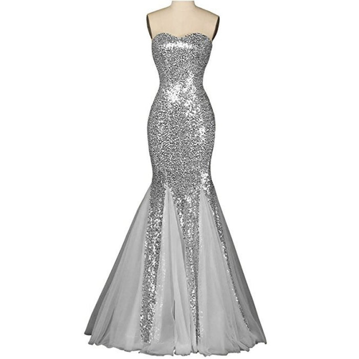 Strapless Sequin Prom Dress Wedding Ball Gowns Floor-Length Evening Maxi Dress