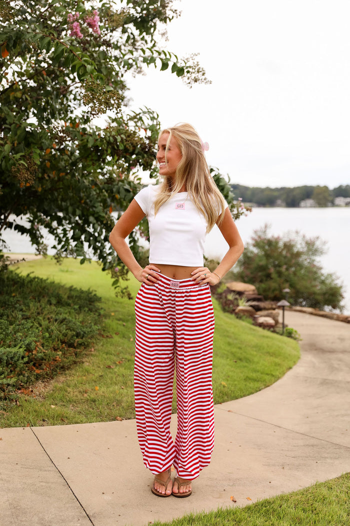 Stripe Jogger Pant - Cherry Red