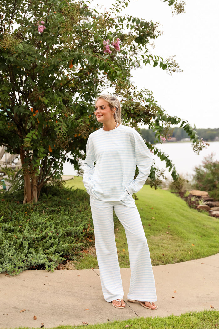 Stripe Wide Leg Pant - Bluebell