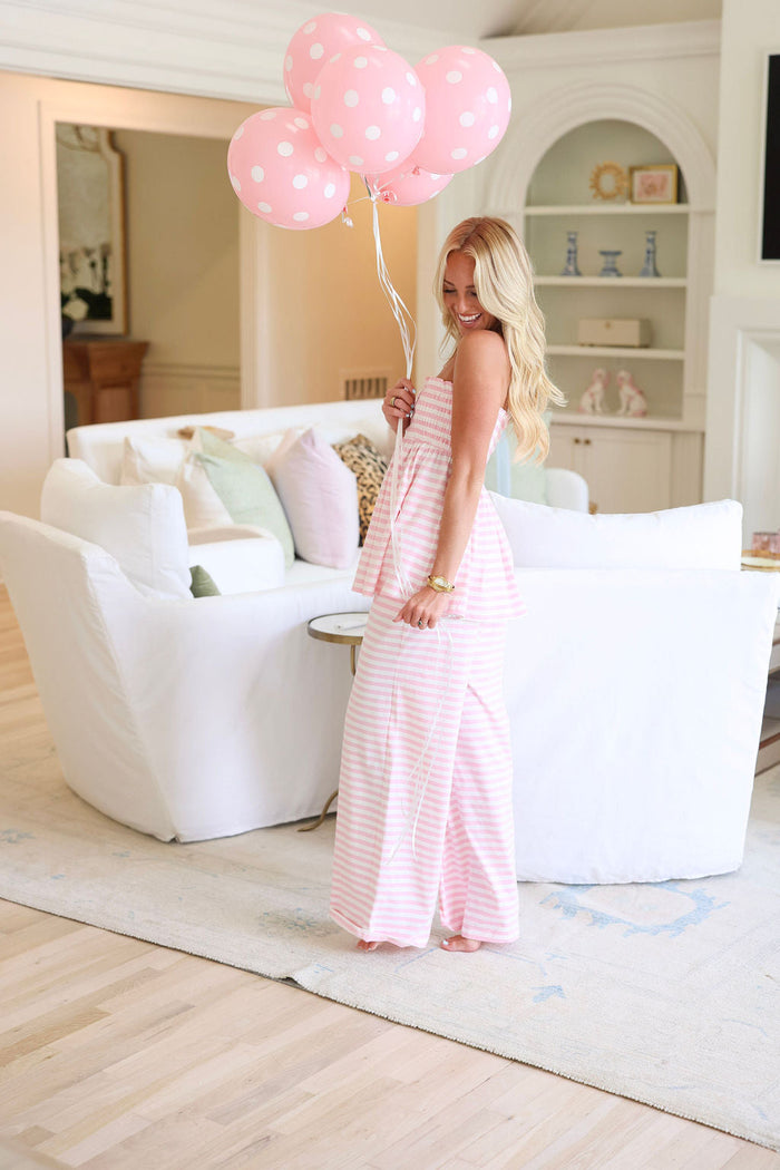 Stripe Wide Leg Pant - Bubblegum Kiss