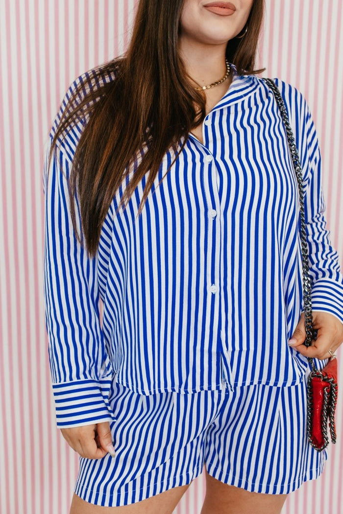Sweet Dreams Blue Stripe Kathryn Top - Reg & Curvy - Macoma Boutique120 Long Sleeve