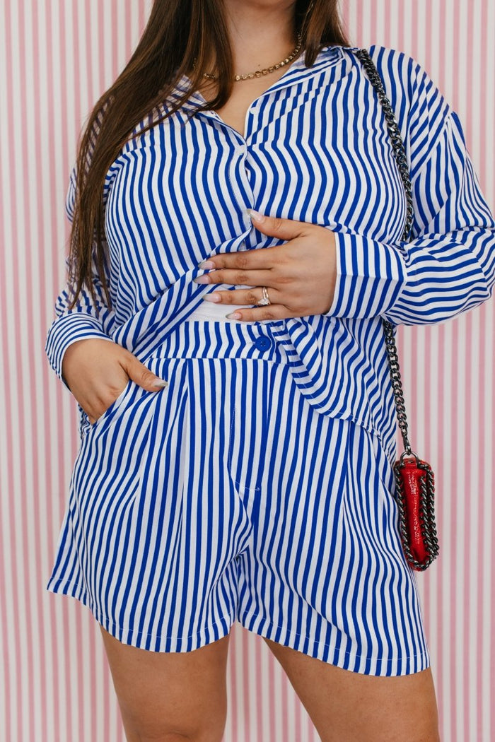 Sweet Dreams Blue Stripe Shorts - Reg & Curvy - Macoma Boutique180 Shorts
