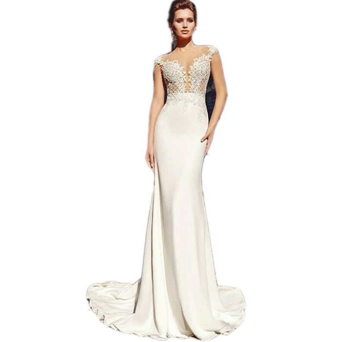 Sweetheart Bridal Gown Lace Appliques Long Train Bride Gowns