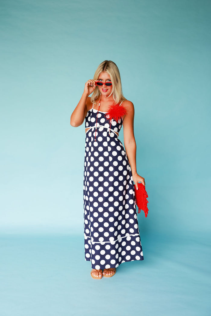 Sweetheart Maxi - Navy Polka Dot