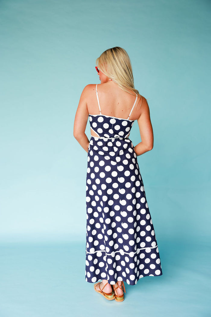 Sweetheart Maxi - Navy Polka Dot