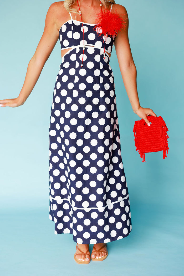 Sweetheart Maxi - Navy Polka Dot