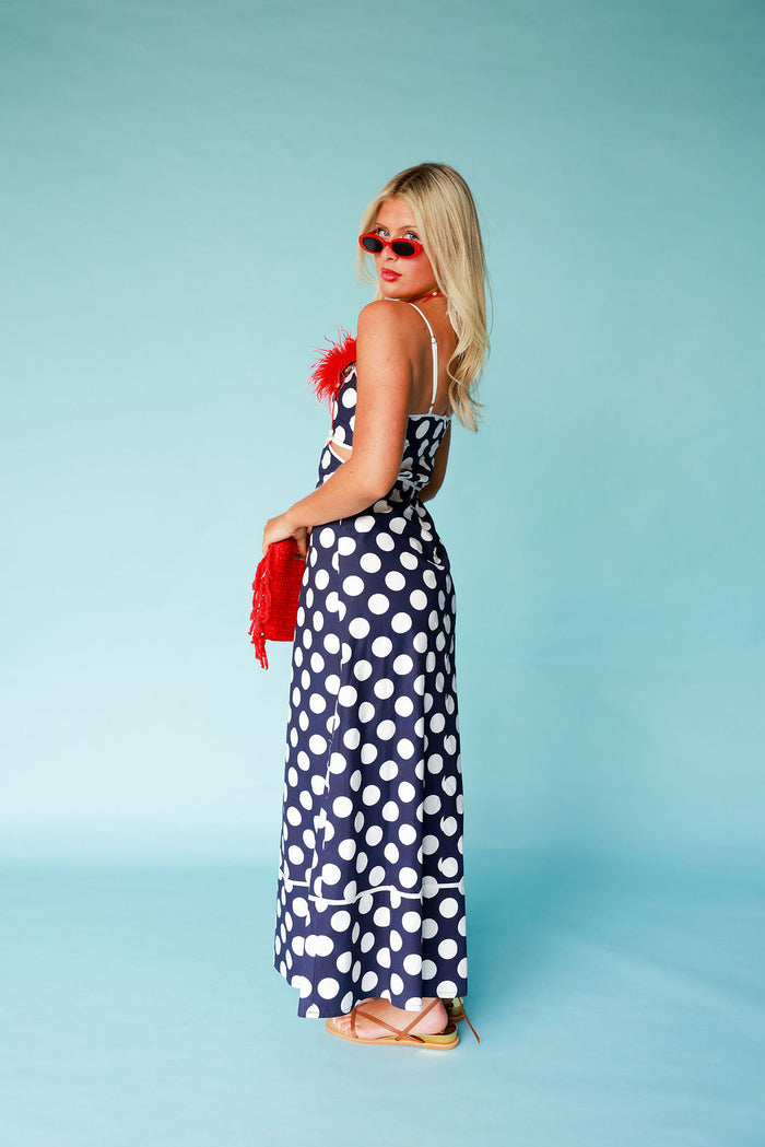 Sweetheart Maxi - Navy Polka Dot