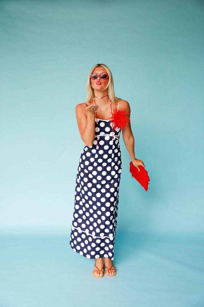 Sweetheart Maxi - Navy Polka Dot