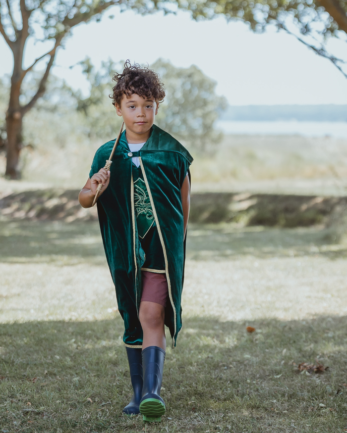 Green velvet hooded cape for kids - second view