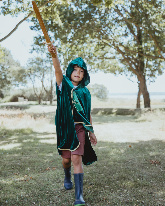 Green velvet hooded cape for kids - third view