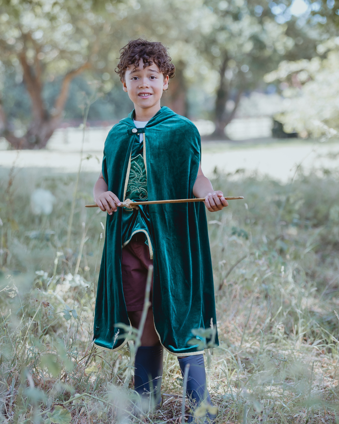 Green velvet hooded cape for kids - fifth view