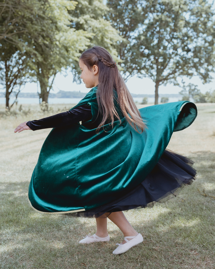 Green velvet hooded cape for kids - sixth view