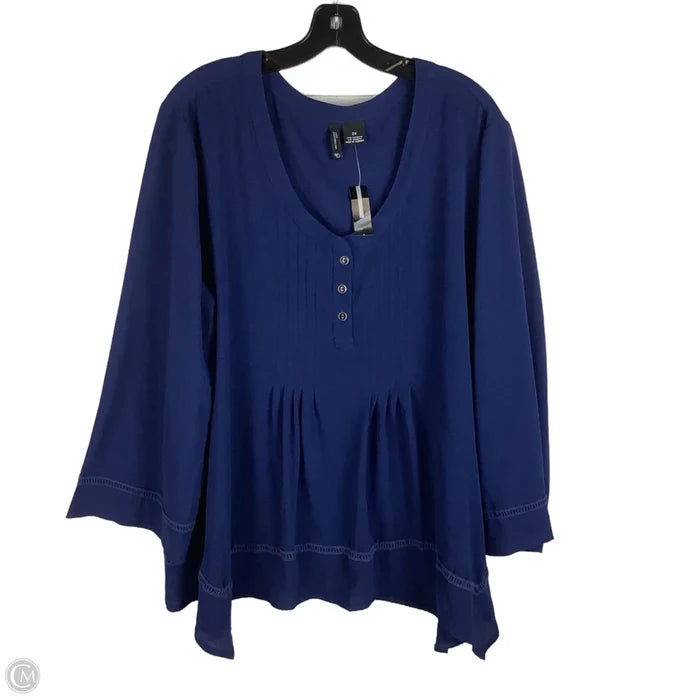 Top Long Sleeve By New Directions In Navy, Size: 2x
