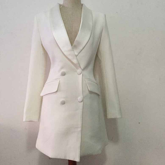 Trendy Long Sleeve Double Breasted Lapel Blazer Mini Dress White
