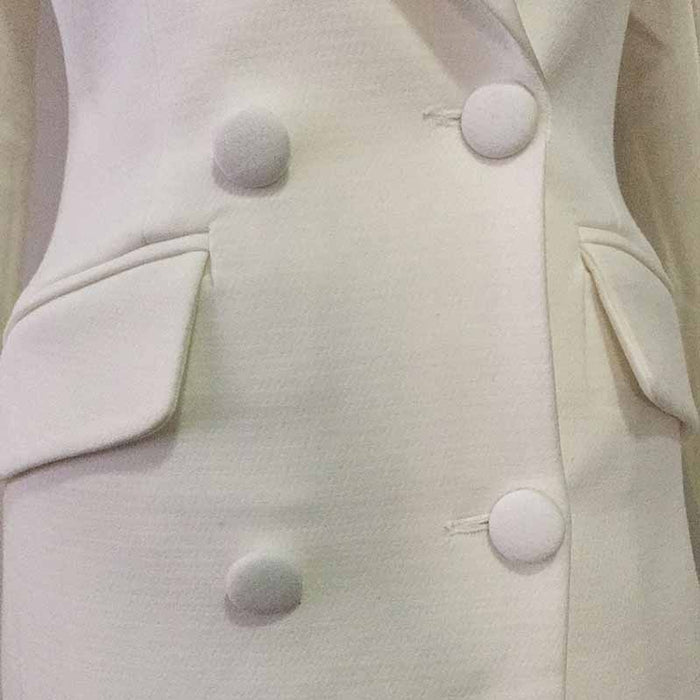 Trendy Long Sleeve Double Breasted Lapel Blazer Mini Dress White