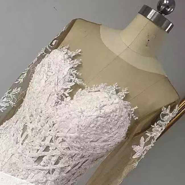 Trumpet/Mermaid Long Sleeves Sweetheart Sweep/Brush Train Applique Tulle Wedding Dresses