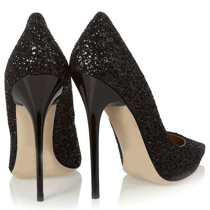 Tucomosi Black Sequin Single Shoes Point Toe High Heels Stiletto