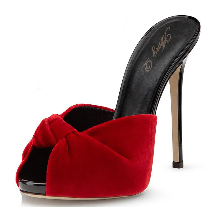 Tucomosi Women Open Toe Knotted High Heel Slipper