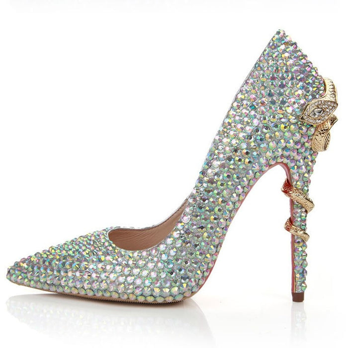 Tucomosi Women Sequin Wedding Shoes Point Toe Stiletto Single Shoes