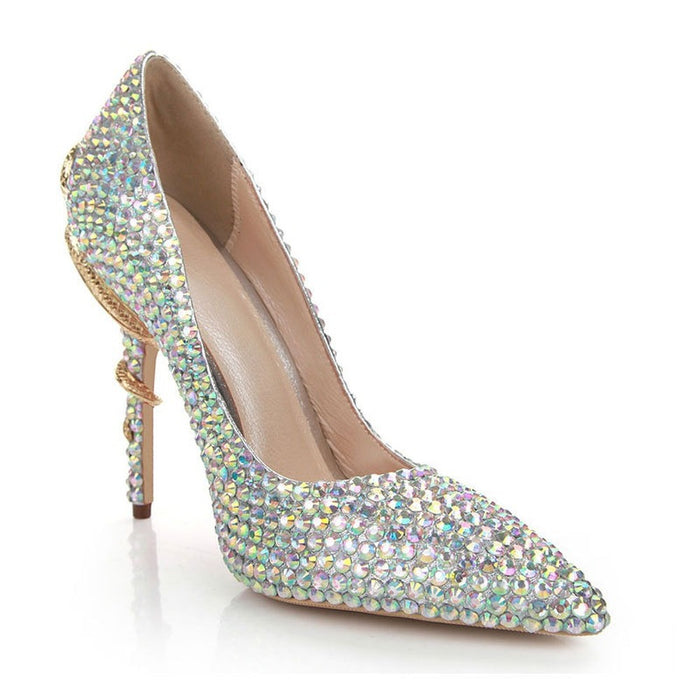 Tucomosi Women Sequin Wedding Shoes Point Toe Stiletto Single Shoes
