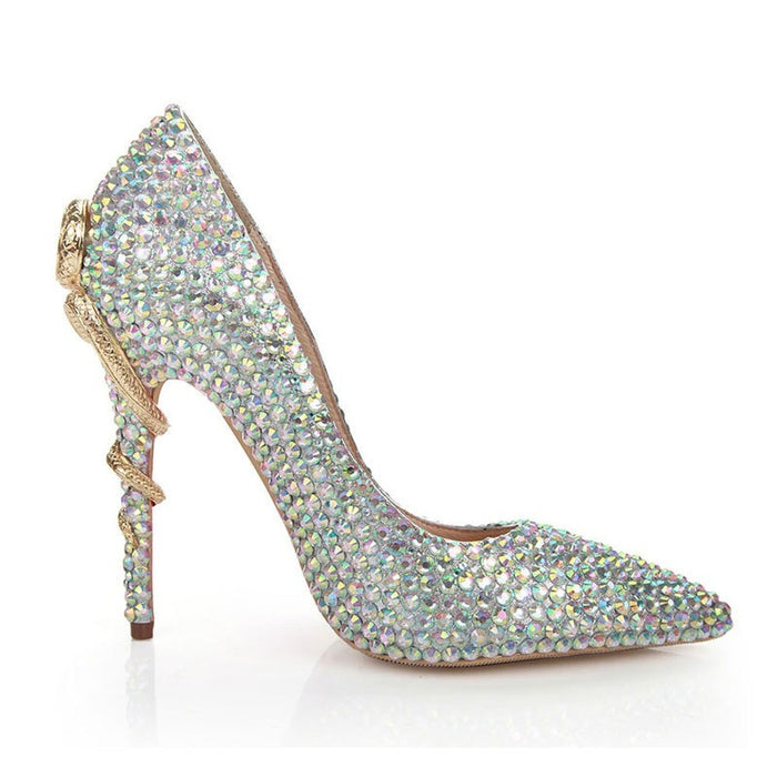 Tucomosi Women Sequin Wedding Shoes Point Toe Stiletto Single Shoes